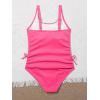imageOYOANGLE Girls Cute Spaghetti Straps Round Neck Drawstring One Piece Swimwear Tie Bathing SuitHot Pink
