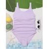 imageOYOANGLE Girls Cute Spaghetti Straps Round Neck Drawstring One Piece Swimwear Tie Bathing SuitLight Purple