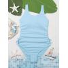 imageOYOANGLE Girls Cute Spaghetti Straps Round Neck Drawstring One Piece Swimwear Tie Bathing SuitPastel Blue