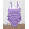 imageOYOANGLE Girls Cute Spaghetti Straps Round Neck Drawstring One Piece Swimwear Tie Bathing SuitPurple Solid