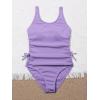 imageOYOANGLE Girls Cute Spaghetti Straps Round Neck Drawstring One Piece Swimwear Tie Bathing SuitPurple Solid