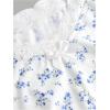imageOYOANGLE Girls Ditsy Floral Print Ruched Short Sleeve Tee Shirt Lace Trim Slim Fitted Halter TopWhite
