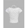 imageOYOANGLE Girls Ditsy Floral Print Ruched Short Sleeve Tee Shirt Lace Trim Slim Fitted Halter TopWhite
