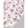 imageOYOANGLE Girls Ditsy Floral Print Ruched Short Sleeve Tee Shirt Lace Trim Slim Fitted Halter TopWhite and Red