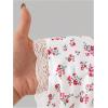 imageOYOANGLE Girls Ditsy Floral Print Ruched Short Sleeve Tee Shirt Lace Trim Slim Fitted Halter TopWhite and Red