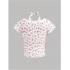 imageOYOANGLE Girls Ditsy Floral Print Ruched Short Sleeve Tee Shirt Lace Trim Slim Fitted Halter TopWhite and Red