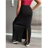 imageOYOANGLE Girls Elastic High Waist Maxi Pencil Skirt Split Back Bodycon Knitted Long SkirtsBlack