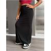 imageOYOANGLE Girls Elastic High Waist Maxi Pencil Skirt Split Back Bodycon Knitted Long SkirtsBlack