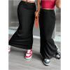 imageOYOANGLE Girls Elastic High Waist Maxi Pencil Skirt Split Back Bodycon Knitted Long SkirtsBlack