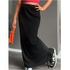 imageOYOANGLE Girls Elastic High Waist Maxi Pencil Skirt Split Back Bodycon Knitted Long SkirtsBlack