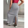 imageOYOANGLE Girls Elastic High Waist Maxi Pencil Skirt Split Back Bodycon Knitted Long SkirtsLight Grey
