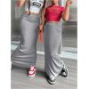 imageOYOANGLE Girls Elastic High Waist Maxi Pencil Skirt Split Back Bodycon Knitted Long SkirtsLight Grey