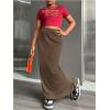 imageOYOANGLE Girls Elastic High Waist Maxi Pencil Skirt Split Back Bodycon Knitted Long SkirtsMocha Brown