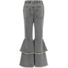 imageOYOANGLE Girls Elastic Waist Flared Leg Denim Pants Raw Trim Bell Bottom Jeans with PocketsGrey