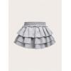 imageOYOANGLE Girls Elastic Waist Layered Ruffle Hem A Line Short Skirt Cute Pleated SkirtsGrey