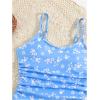 imageOYOANGLE Girls Floral Ruched Side One Piece Swimsuit with Mesh Beach Skirt Cover Up SwimwearBlue