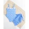 imageOYOANGLE Girls Floral Ruched Side One Piece Swimsuit with Mesh Beach Skirt Cover Up SwimwearBlue