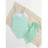 imageOYOANGLE Girls Floral Ruched Side One Piece Swimsuit with Mesh Beach Skirt Cover Up SwimwearGreen