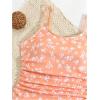 imageOYOANGLE Girls Floral Ruched Side One Piece Swimsuit with Mesh Beach Skirt Cover Up SwimwearOrange