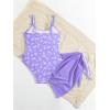 imageOYOANGLE Girls Floral Ruched Side One Piece Swimsuit with Mesh Beach Skirt Cover Up SwimwearPurple