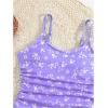 imageOYOANGLE Girls Floral Ruched Side One Piece Swimsuit with Mesh Beach Skirt Cover Up SwimwearPurple