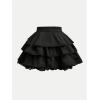 imageOYOANGLE Girls Lace Trim Tiered Layered Ruffle Hem Skirt High Elastic Waist Flared Short SkirtsBlack