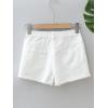 imageOYOANGLE Girls Mid Rise Ripped Raw Hem Straight Leg Jean Denim Shorts with PocketWhite