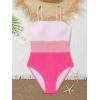 imageOYOANGLE Girls One Piece Swimsuits Colorblock Sleeveless Spaghetti Straps Wireless SwimwearPink