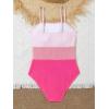 imageOYOANGLE Girls One Piece Swimsuits Colorblock Sleeveless Spaghetti Straps Wireless SwimwearPink