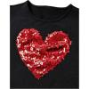 imageOYOANGLE Girls Sequin Sparkle Heart Pattern Short Sleeve Round Neck T Shirt Casual Summer Tees TopsBlack