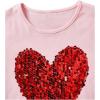 imageOYOANGLE Girls Sequin Sparkle Heart Pattern Short Sleeve Round Neck T Shirt Casual Summer Tees TopsLight Pink