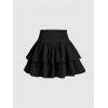 imageOYOANGLE Girls Shirred High Waist Ruffle Short Skirts Tiered Layer A Line Mini SkirtBlack