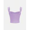 imageOYOANGLE Girls Sleeveless Square Neck Wide Straps Ruched Tank Top Solid Slim Fit Crop TopsPurple