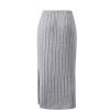 imageOYOANGLE Girls Split Side Ribbed Knit Midi Skirt Elastic High Waist Casual SkirtsGrey