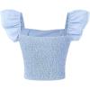imageOYOANGLE Girls Square Neck Ruffle Sleeve Crop Blouse Smocked Solid Slim Fit Tee TopBlue