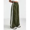 imageOYOANGLE Girls Striped Side Cargo Pants Elastic Waist Wide Leg Baggy Trousers Loose Parachute PantsArmy Green