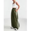imageOYOANGLE Girls Striped Side Cargo Pants Elastic Waist Wide Leg Baggy Trousers Loose Parachute PantsArmy Green