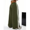 imageOYOANGLE Girls Striped Side Cargo Pants Elastic Waist Wide Leg Baggy Trousers Loose Parachute PantsArmy Green