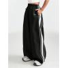 imageOYOANGLE Girls Striped Side Cargo Pants Elastic Waist Wide Leg Baggy Trousers Loose Parachute PantsBlack
