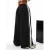 imageOYOANGLE Girls Striped Side Cargo Pants Elastic Waist Wide Leg Baggy Trousers Loose Parachute PantsBlack