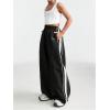 imageOYOANGLE Girls Striped Side Cargo Pants Elastic Waist Wide Leg Baggy Trousers Loose Parachute PantsBlack