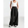 imageOYOANGLE Girls Striped Side Cargo Pants Elastic Waist Wide Leg Baggy Trousers Loose Parachute PantsBlack
