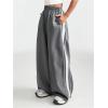 imageOYOANGLE Girls Striped Side Cargo Pants Elastic Waist Wide Leg Baggy Trousers Loose Parachute PantsGrey