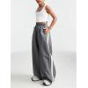 imageOYOANGLE Girls Striped Side Cargo Pants Elastic Waist Wide Leg Baggy Trousers Loose Parachute PantsGrey