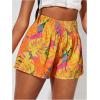 imageOYOANGLE Girls Tropical Print Mini Shorts Shirred High Waist Straight Leg Shorts Beach Vacation Casual ShortsOrange