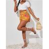 imageOYOANGLE Girls Tropical Print Mini Shorts Shirred High Waist Straight Leg Shorts Beach Vacation Casual ShortsOrange