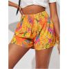 imageOYOANGLE Girls Tropical Print Mini Shorts Shirred High Waist Straight Leg Shorts Beach Vacation Casual ShortsOrange