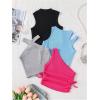 imageOYOANGLE Toddler Girls 4 Pack Ribbed Knit Crop Tank Tops Set One Shoulder Summer CamisoleBlack Blue