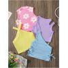 imageOYOANGLE Toddler Girls 4 Pack Ribbed Knit Crop Tank Tops Set One Shoulder Summer CamisolePurple and Blue