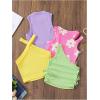 imageOYOANGLE Toddler Girls 4 Pack Ribbed Knit Crop Tank Tops Set One Shoulder Summer CamisoleYellow Purple